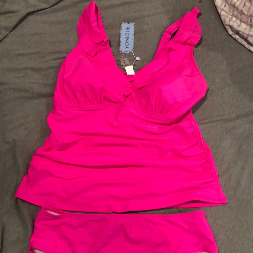 NWT Yonique tankini set Hot Pink sz XL